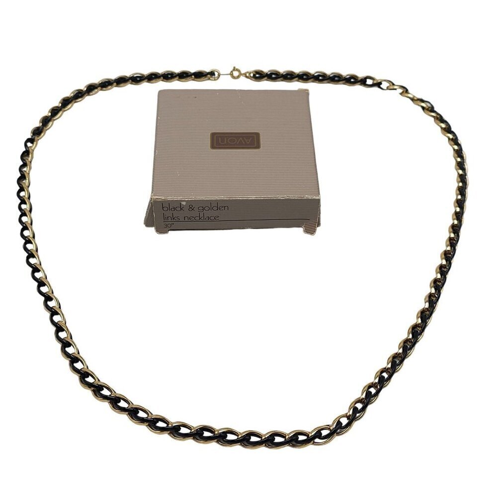 Vintage 1986 Avon Black and Golden Link 29” Chain Necklace